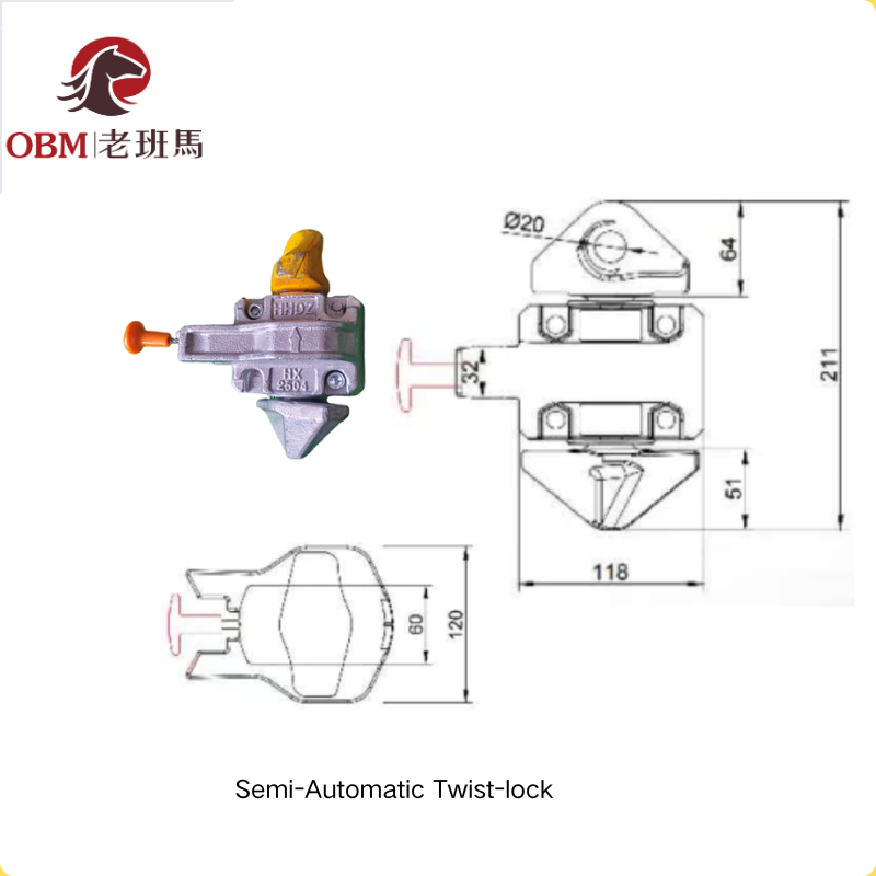 CG-1 Semi-Automatic Base Rotating Twist Lock | Core Container Stacking Lashing Twist Lock for Marine Vessel Deck Securing