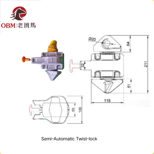CG-1 Semi-Automatic Base Rotating Twist Lock | Core Container Stacking Lashing Twist Lock for Marine Vessel Deck Securing